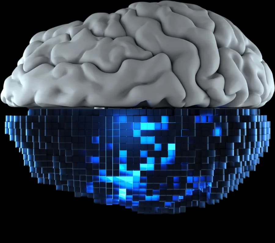 The Human Driven AI summit visual: a brain half organic, half made of blue pixels